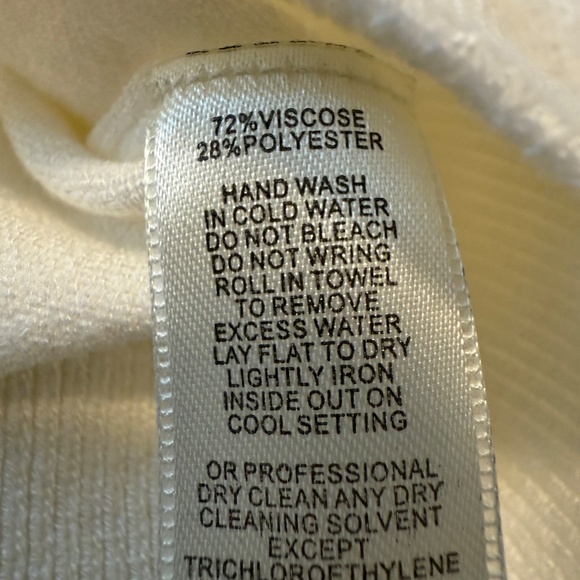 white crew neck sweater with color stripes on sleeves, large - Picture 6 of 8